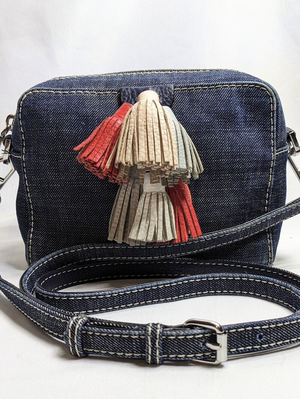 Rebecca Minkoff Denim Sofia Mini Crossbody, Leather Tassels, Adj, Spring 2017